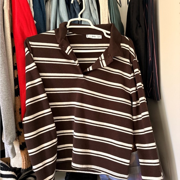 Mango Tops - Mango Chocolate Brown and White Striped Shirt
